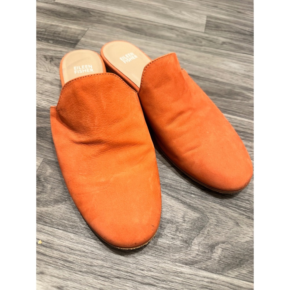 Eileen Fisher Orange Suede Leather Mule‎ Almond Toe Slip On Flats Womens 8.5